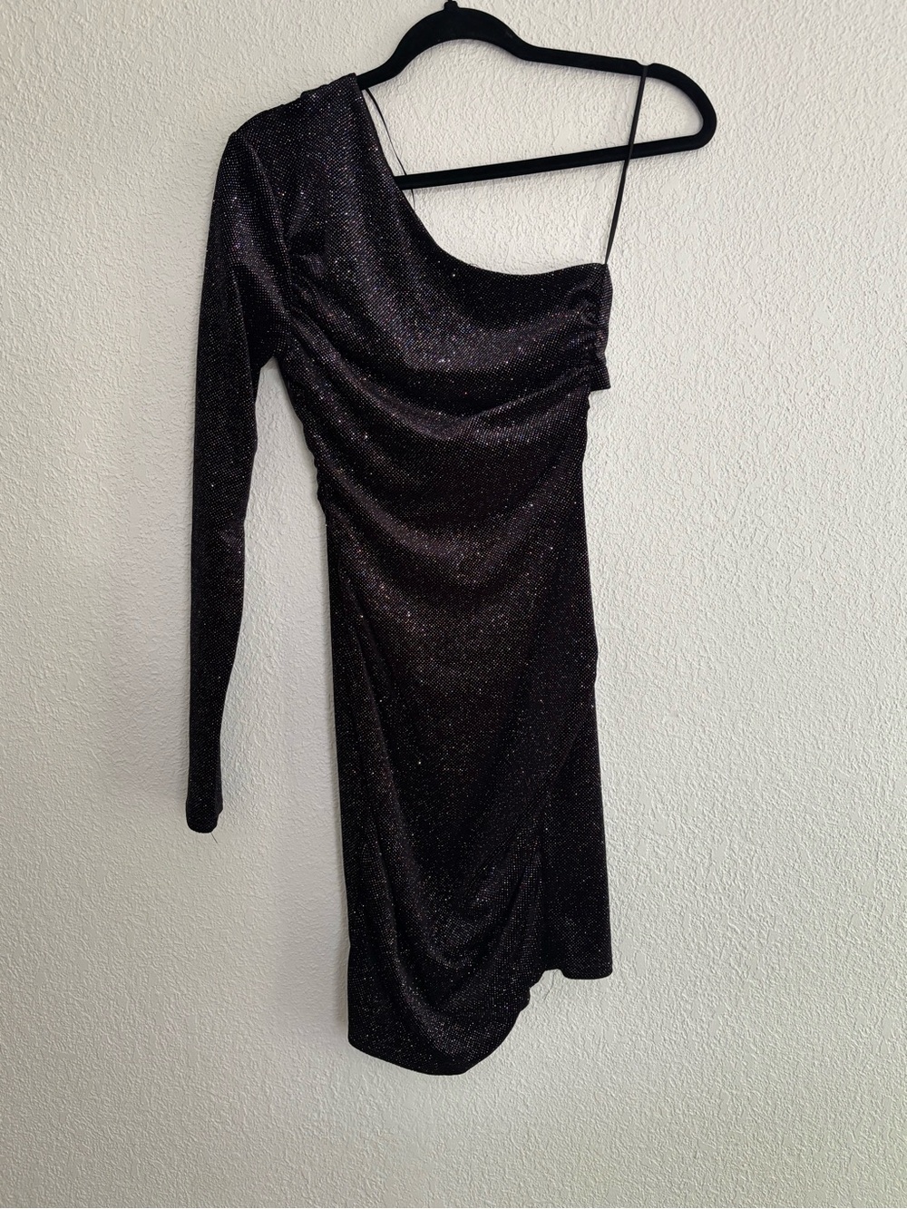 GB girls One-Shoulder Black Glitter Asymmetrical Mini Dress